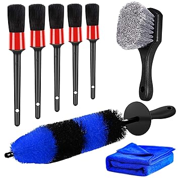 Car Wheel & Tire Brush Set, 5 Size Car Detailing Brush Kit, 17inch Long Soft Bristle Wheel Rim Brush for Cleaning Rim Interior Exterior, Exhaust Tips & Releases Dirt Without Scratch Car