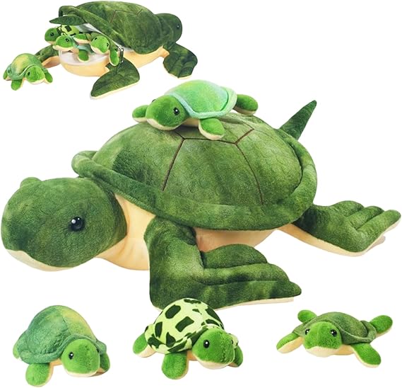 5 PCS Turtle Stuffed Animals, Soft Mommy Stuffed Sea Turtle Plush Toy with 4 Turtles Babies Insides, Ocean Tortoise Plushies Pillow Gifts for Kids Birthday Party Favors