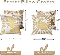 Vista 3 de Ashler Fundas de almohada de conejo de Pascua, fundas de almohada decorativas de huevos de Pascua, fundas de almohada doradas de 18 x 18 pulgadas