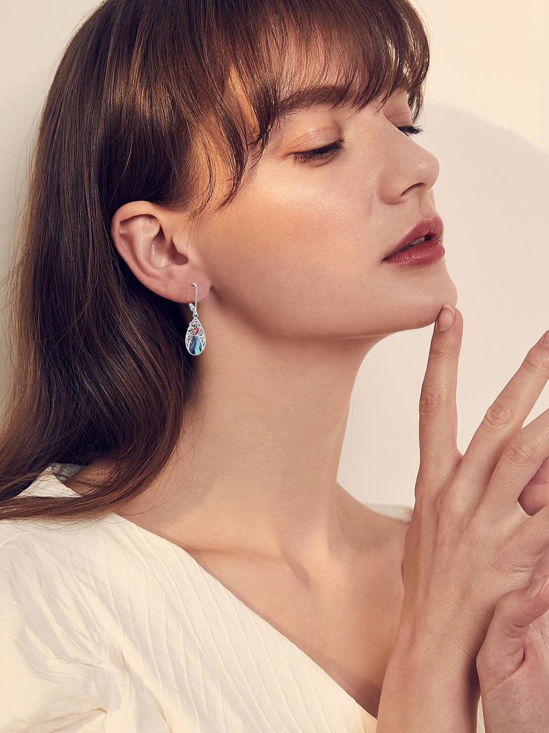 WINNICACA Filigree Abalone Shell Teardrop Cardinal Earrings for Women 925 Sterling Silver Leverback Dangle Drop Earrings for Her Anniversary Chrsitmas Birthday Gifts - Image 2