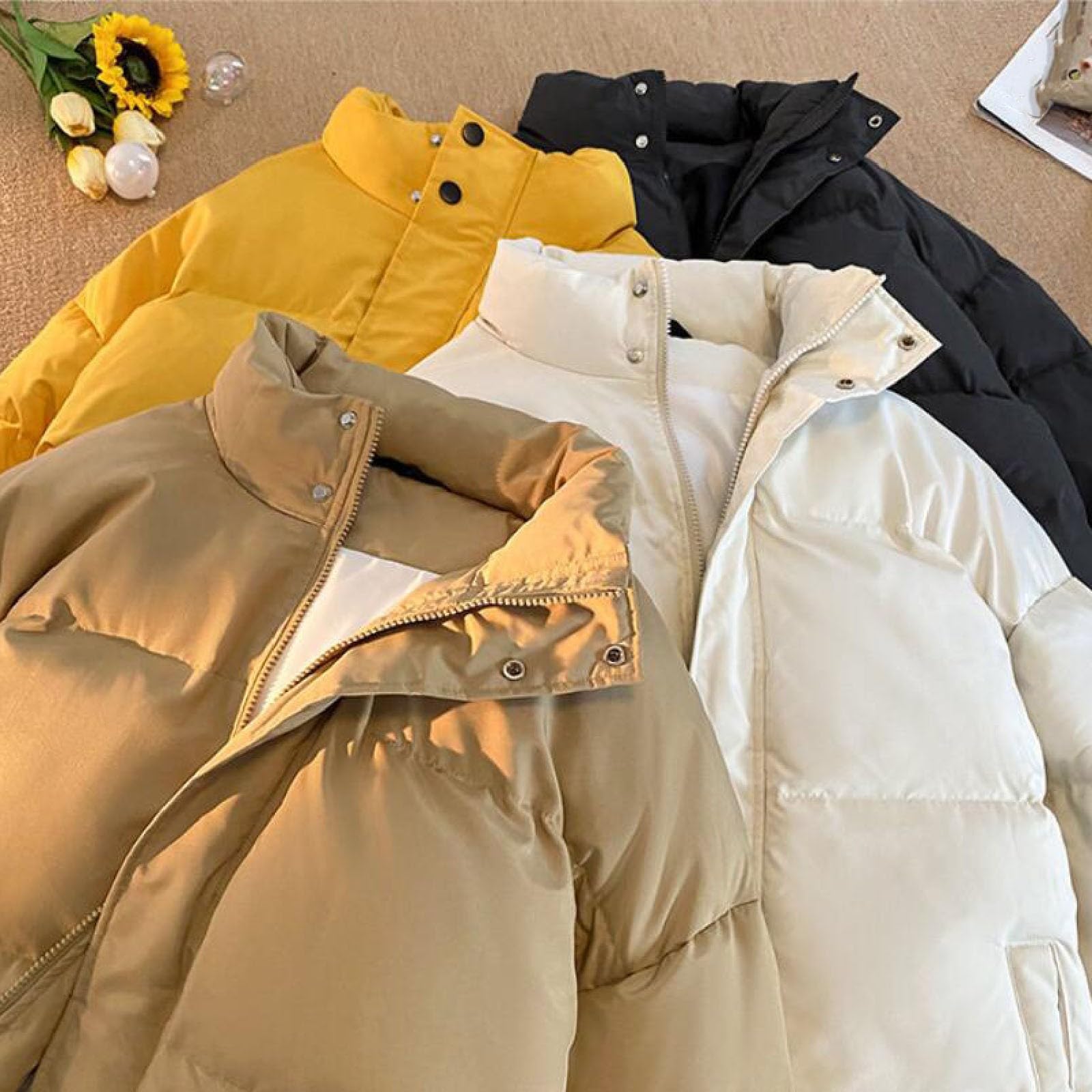 Genérico Chaquetones De Hombre Plumas, Chaqueta Impermeable Hombres, con Cremallera con Bolsillos Sin Capucha Manga Larga Chaqueta Plumas Color Sólido Moda Cómodo Abrigo Adecuado para Uso Diario