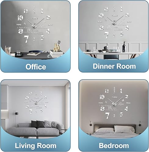 Miniatura 3 de FERRISA Reloj de pared sin marco, 3 en 1, reloj de pared grande 3D sin marco de 47 pulgadas, reloj de pared 3D DIY para sala de estar, dormitorio,