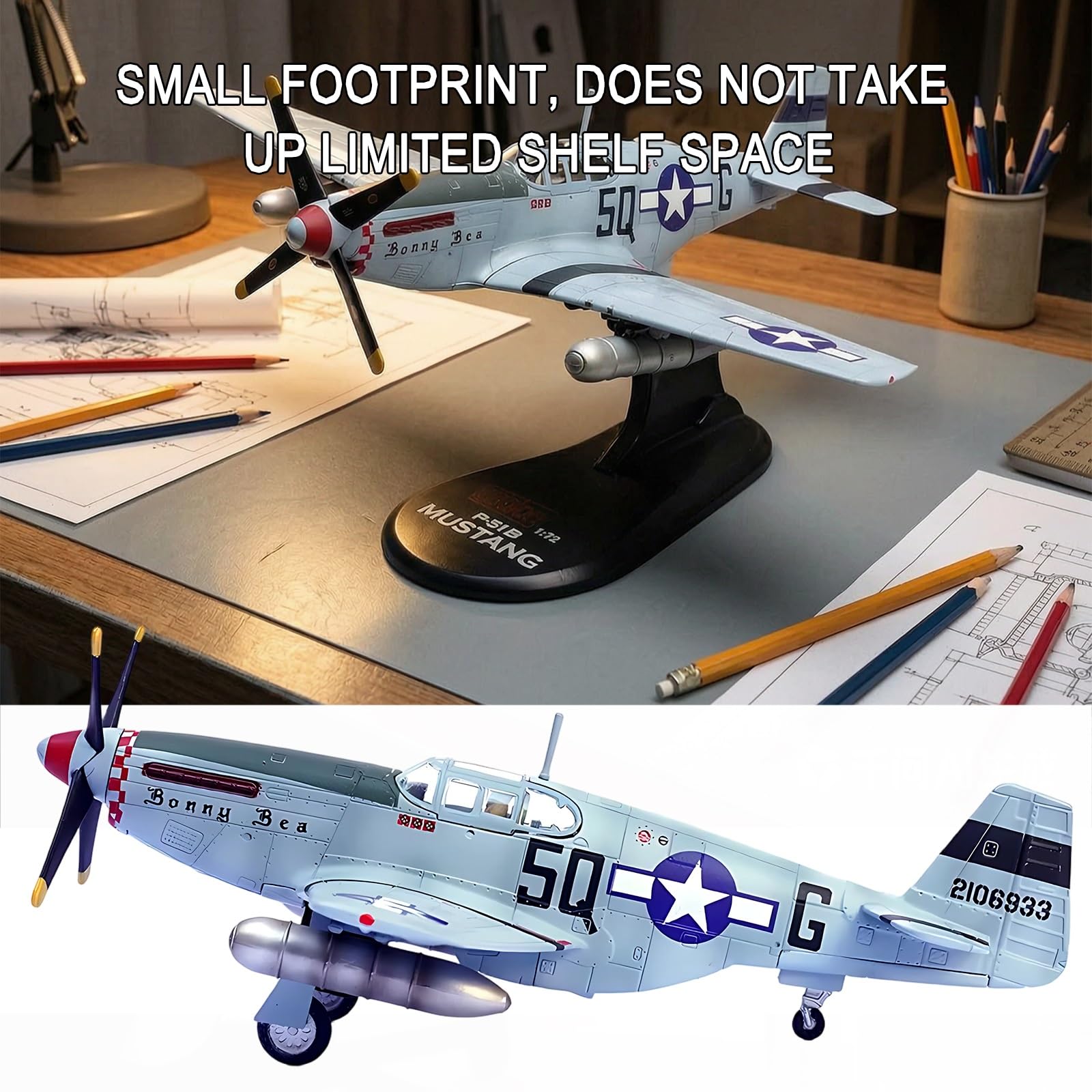 P-51B 1/72 Metal Aircraft Model with Stand Collector-Grade Display for Aviation Enthusiasts Military Collectors, Gift-Ready Detailed Scale Model for Desk Shelf Cabinet(504)
