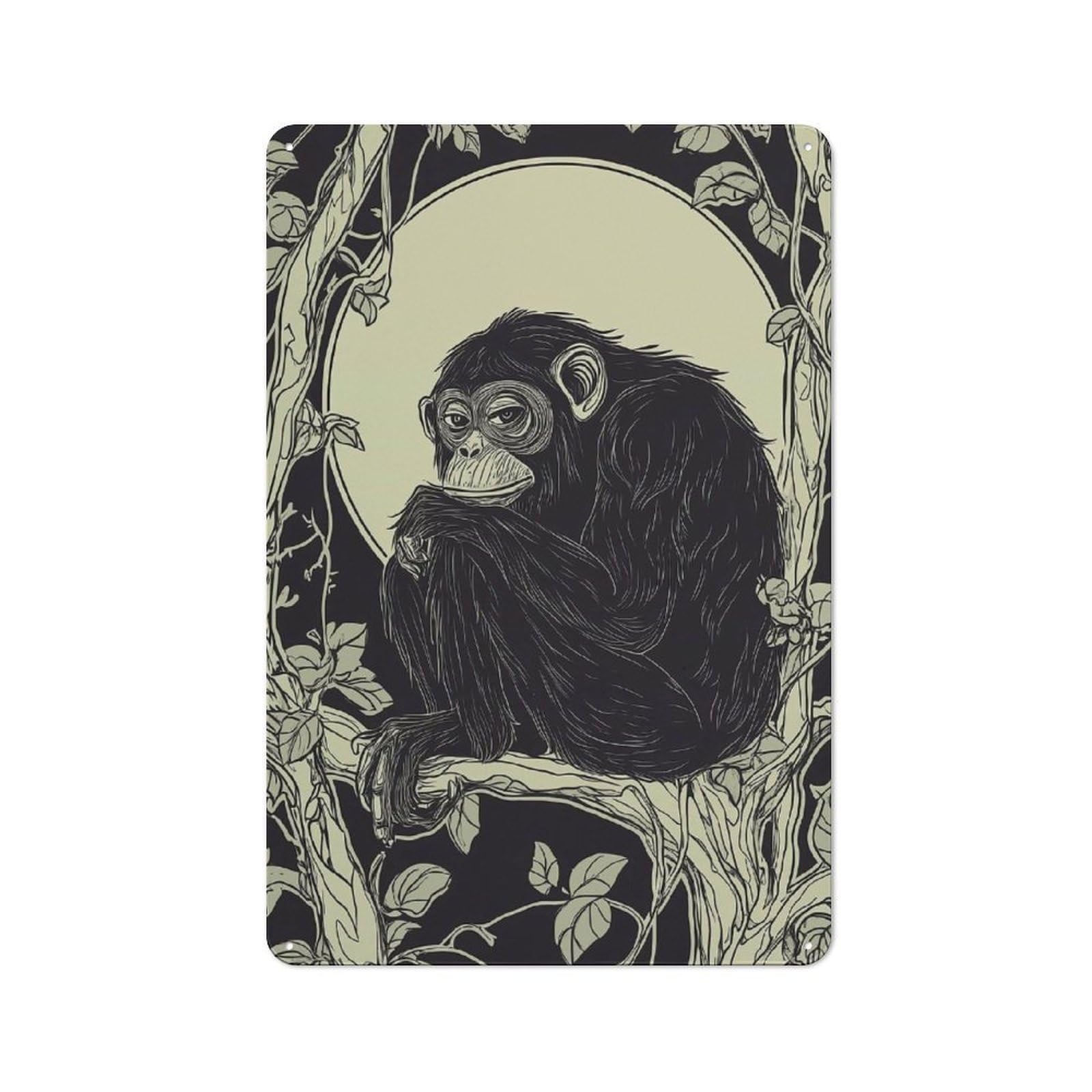 Junmoney Style-1 For Hobby Room Or Studio, Chimpanzee In Moonlight Retro Metal Wall Sign 30X20cm, For Vintage Wall Decor Fans, For Themed Room Decoration