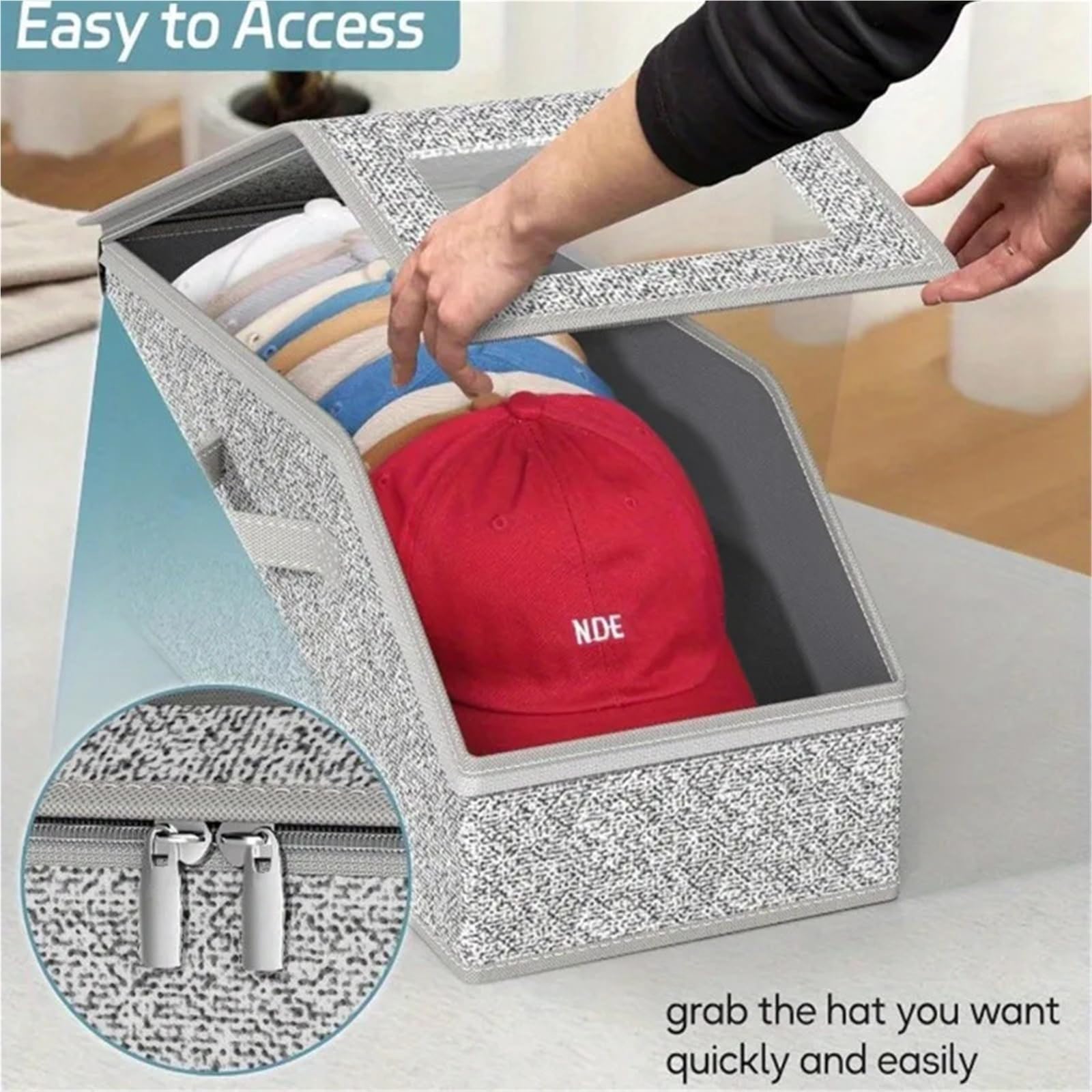 Cajas Almacenaje Tela Caja for guardar sombreros, organizador apilable de gorras de béisbol de gran capacidad y con capacidad for guardar polvo, caja multifuncional for el hogar.(Grey,3PCS)