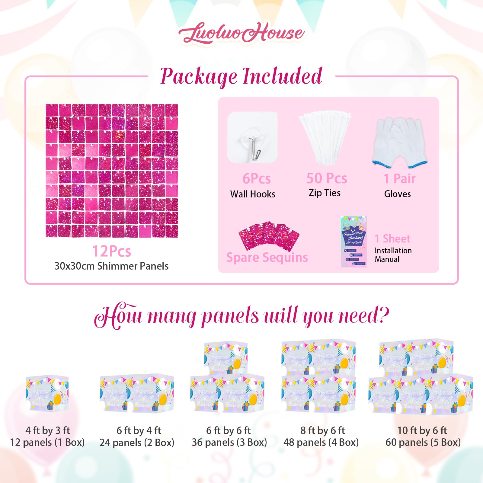 Shimmer Wall Panel Shimmer Wall Backdrop Hot Pink Glitter Photo Background Backdrop for Birthday Decoration Anniversary Wedding Engagement,Pack of 12