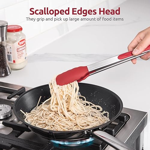 Miniatura 4 de Pinzas de cocina resistentes al calor de 600F U-Taste Pinza de cocina de silicona grande de 12 pulgadas con puntas de goma antiadherentes