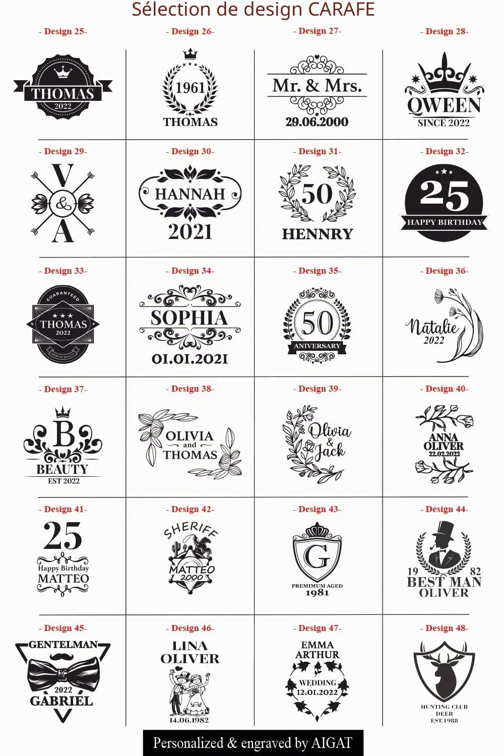 Carafe Whisky Personnalisée avec Texte Gravé au Laser, Différents Designs, Cadeau d'Anniversaire Unique pour Mari, Taille 700ml