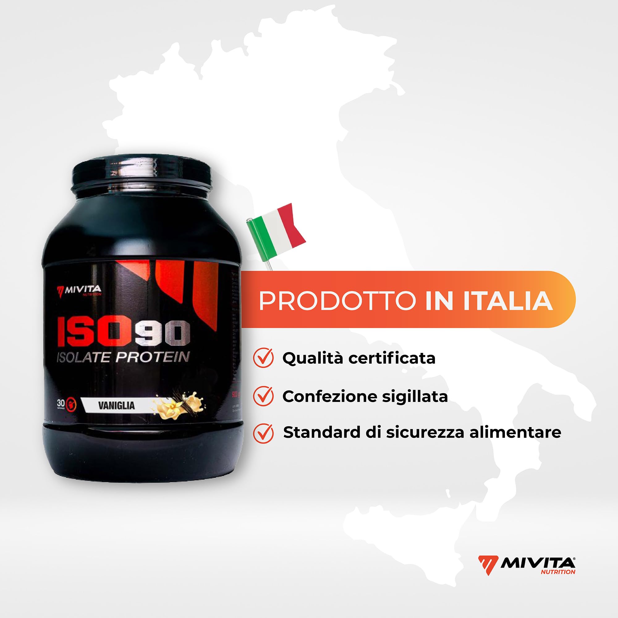 Mivita - ISO 90 Isolate Protein 900 g – Proteine Isolate in Polvere 90% – Proteine del Siero del Latte Isolate – Senza Zuccheri e Glutine – Con Zinco e Vitamina B6 (Vaniglia)