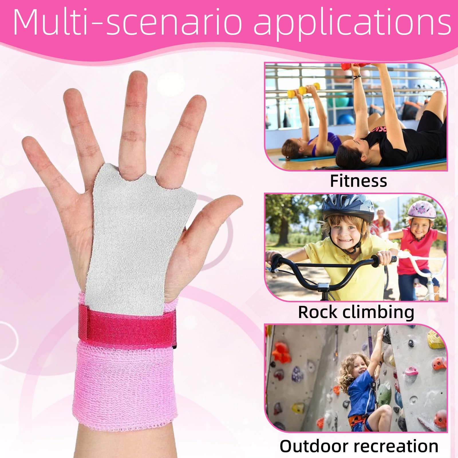 2 paia di cinghie elastiche per bambini, guanti da ginnastica per bambini, con bracciali, manopole regolabili per bambini, imbottiture per crossfit, bodybuilding, calistenica, pesi (rosa)