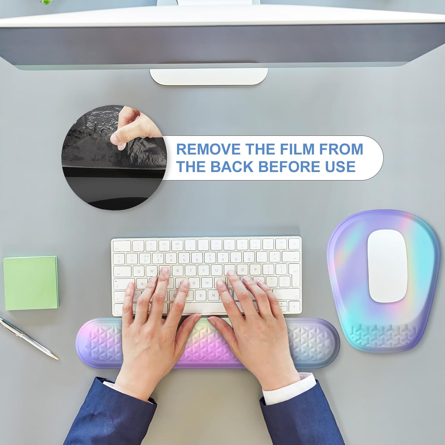 Mouse Pad with Wrist Rest, Comfortable Memory Foam Wrist Rest for Computer Keyboard, Ergonomic Mouse Pad Set for Easy Typing & Pain Relief - Gradient Blue Pink