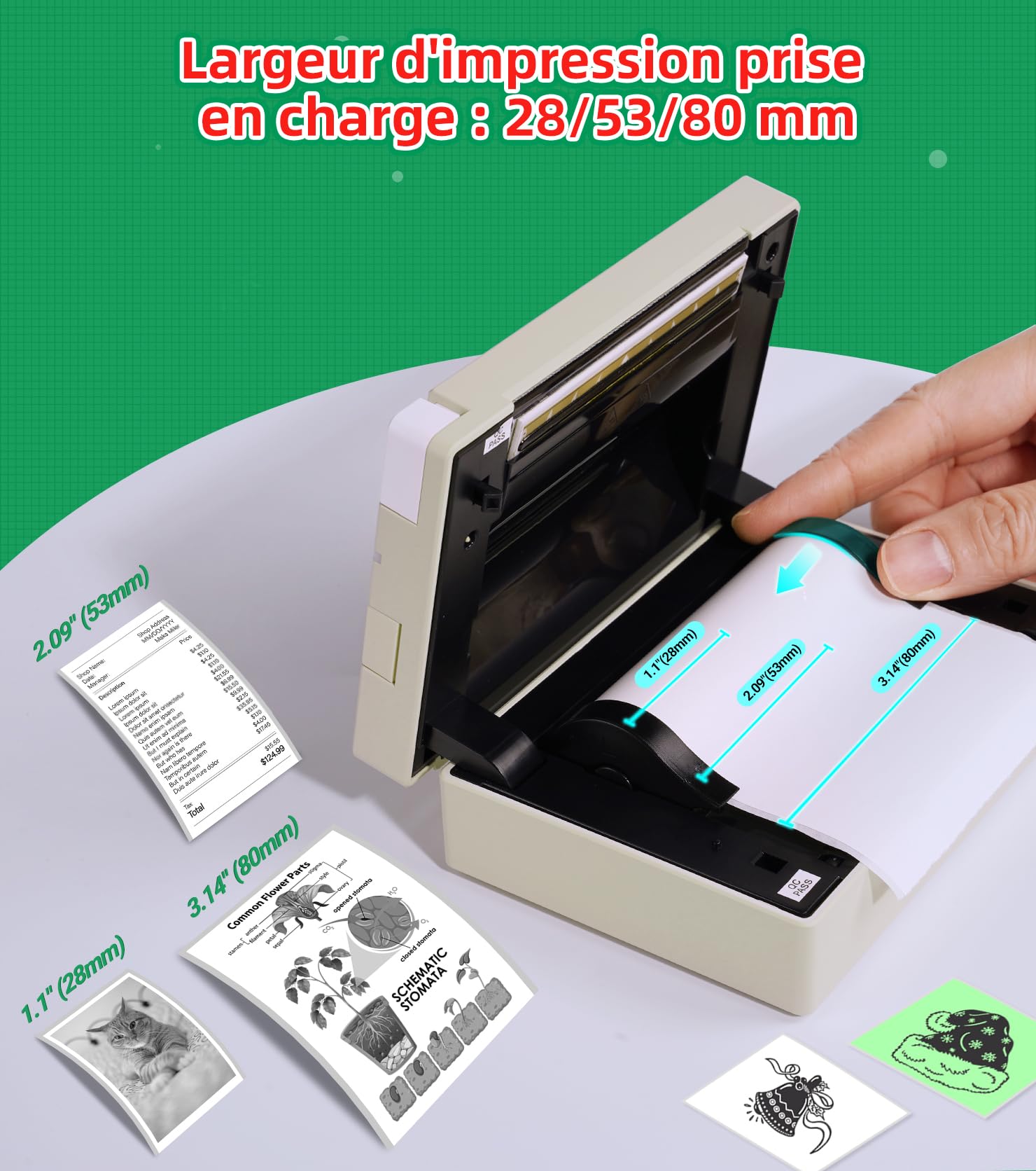 ORGBRO Mini Imprimante, X3 Thermique Bluetooth Imprimante Autocollante Portable, avec 1 Rouleau de Papier Thermique, 300DPI Petite Printer pour DIY Photos, Notes, Compatible iOS Android, Vert Olive