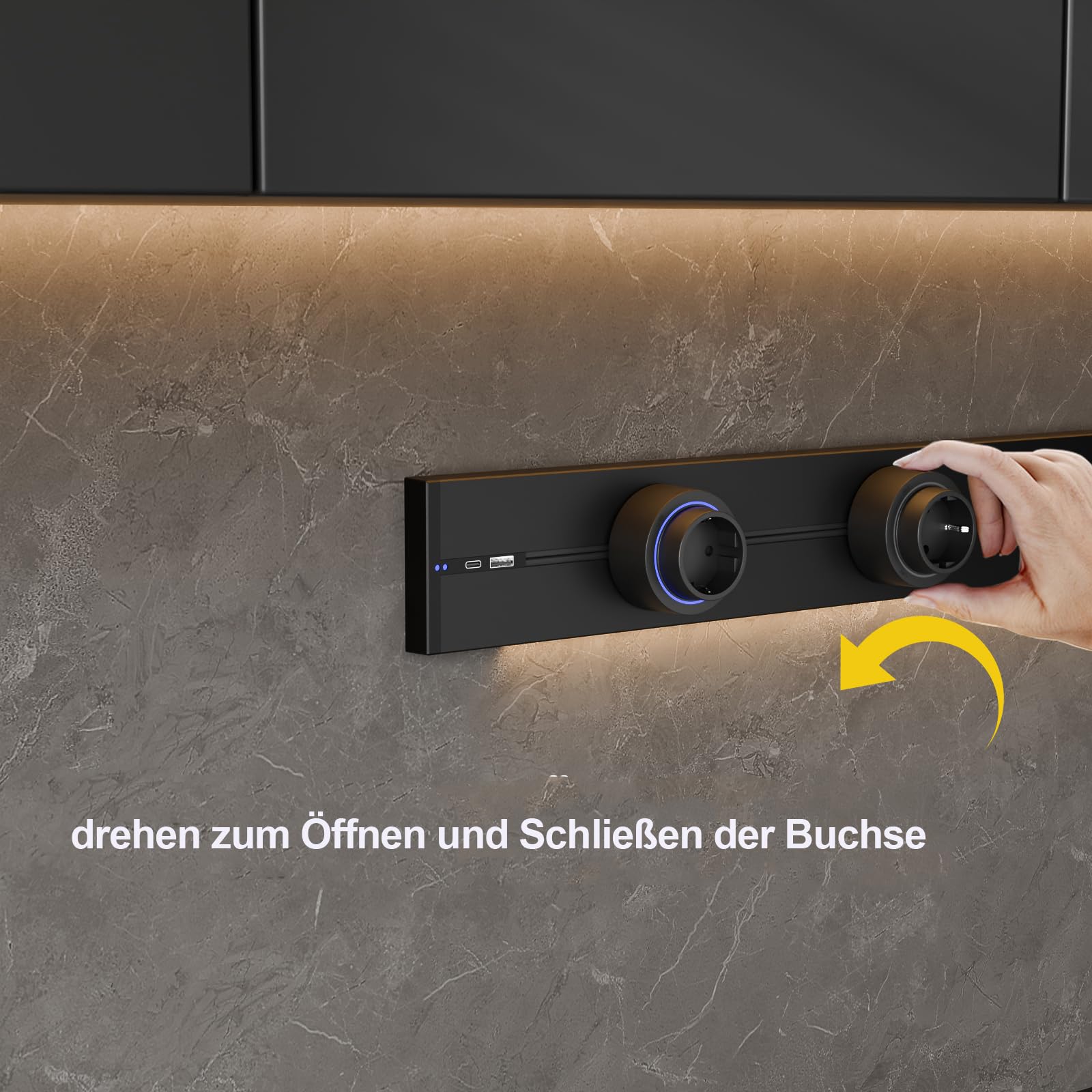 CNBINGO Steckdosenleiste Wandmontage,Stromschiene mit USB Ports Schwarz | Steckdosenschiene mit Schalter,Mehrfachsteckdose mit 4 Steckdosen Adaptern,Aufputz Steckdose für Küche, Büro, Werkstatt