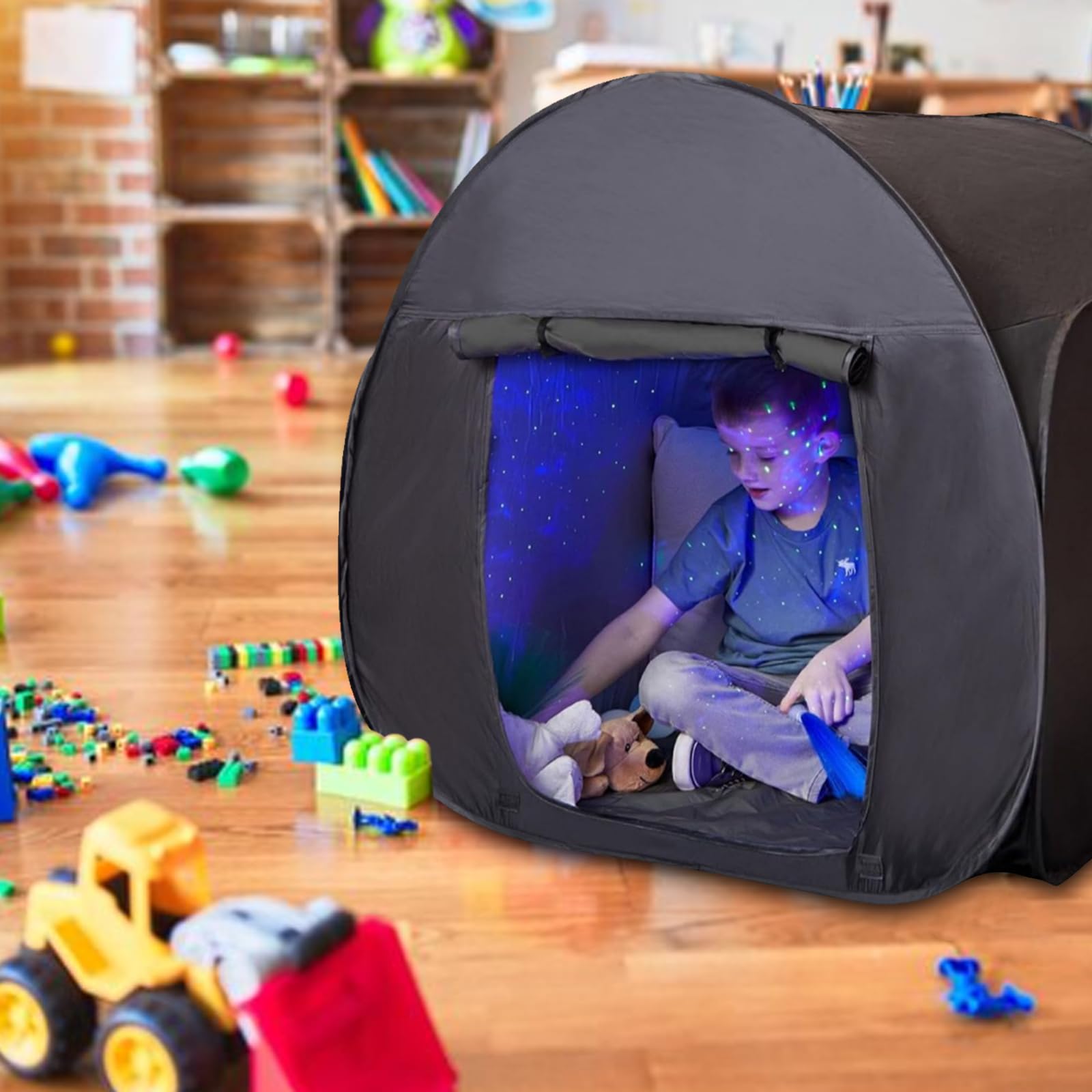 Pop up Spielzelt, Sensorisches Zelt für Kinder zum Spielen Entspannen Hilft bei Angstzuständen Kinderzelt für Drinnen 120cm*120cm*120cm Sensorik Zelt Verdunkelung für Autistische Kinder für Drinnen