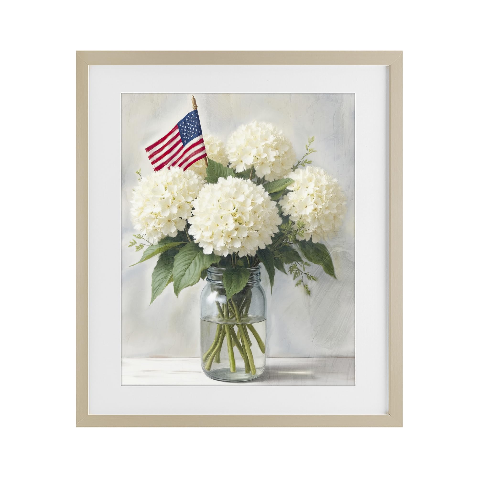Stupell Industries Harvest Pine (Textured) Patriotic Hydrangea Shabby Chic, 17 X 21 Inch Framed Print Under Glass
