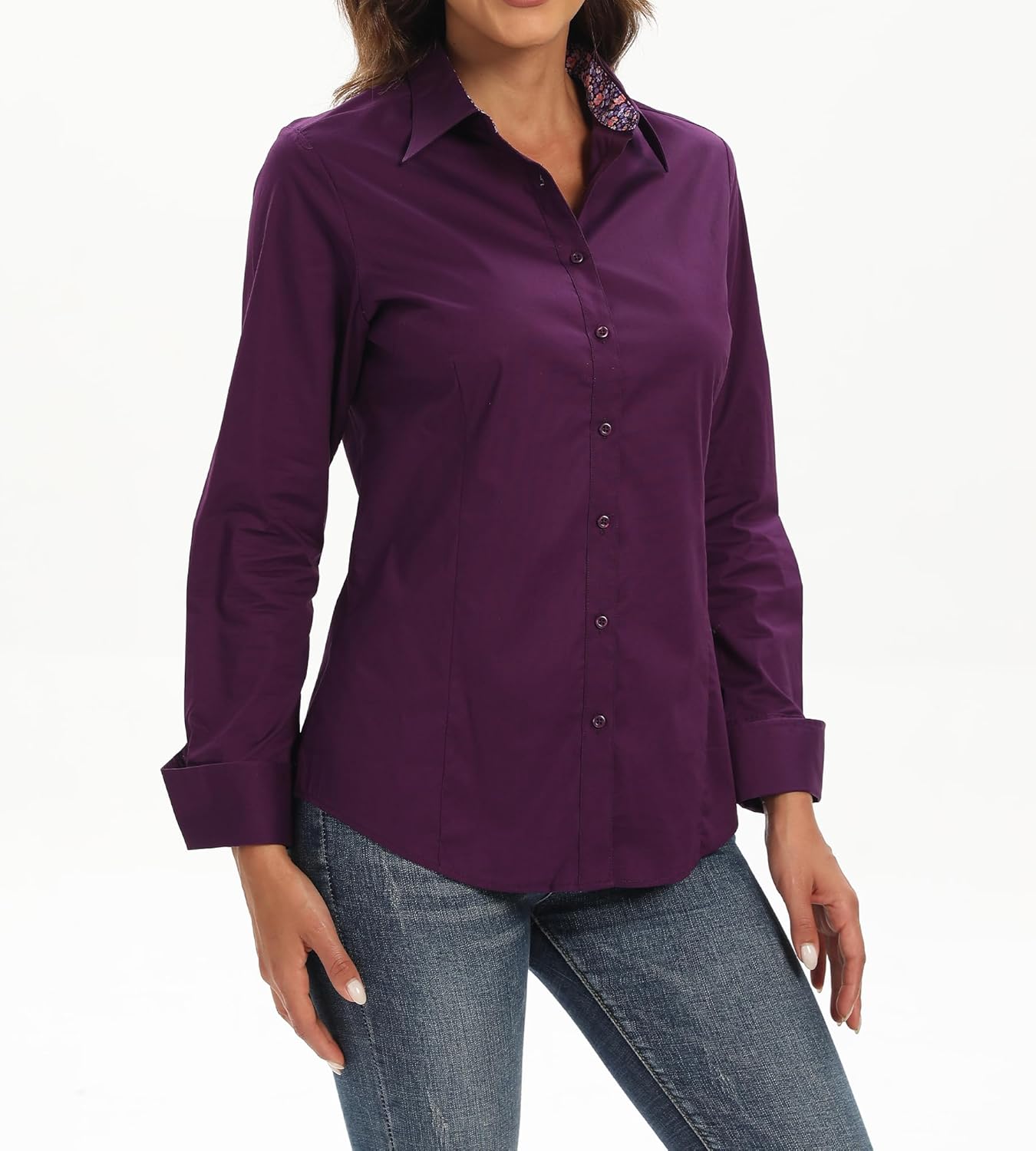 Esabel.C Womens Button Down Shirts Long Sleeve Regular Fit Stretch Work Blouse - Image 2