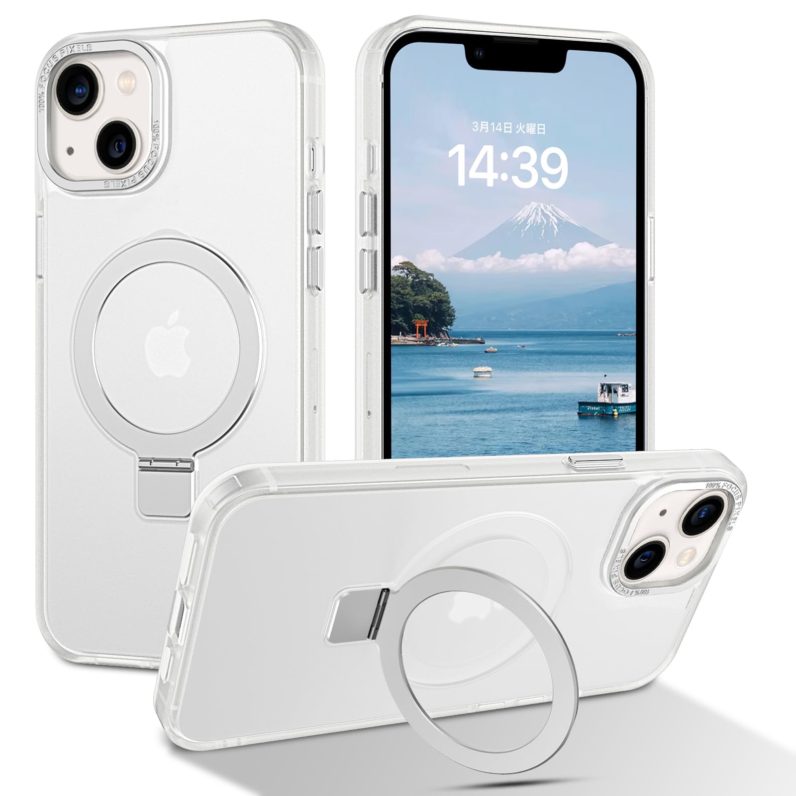 DUEDUE iPhone 13 Mini ケース MagSafe対応 アイフォン13mini ケース マグネット搭載 スタンド機能 120°開閉可能 ホワイト 指紋防止 耐衝撃 一体型 薄型 TPUケース 車載ホルダー対応 ワイヤレス充電 全面保護