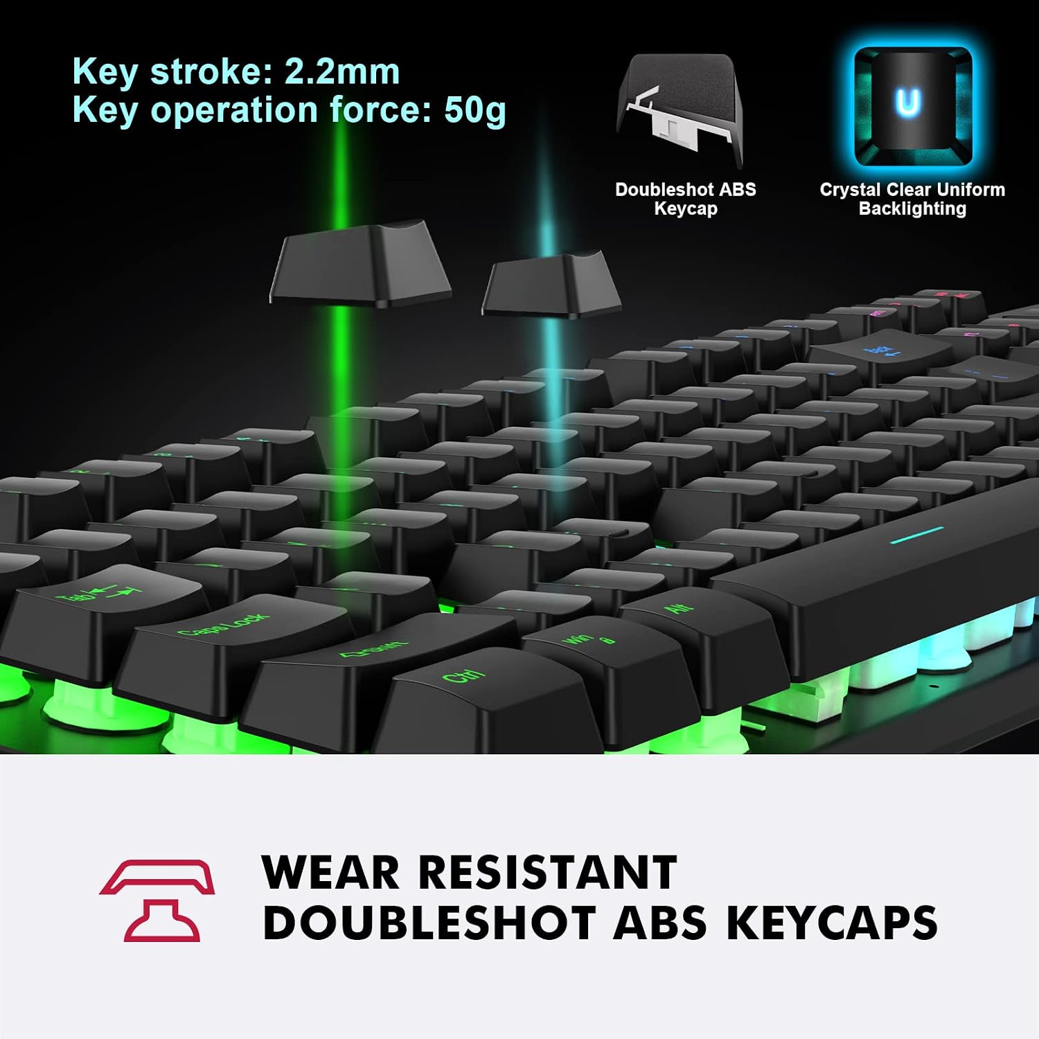 NPET S21 Wireless Gaming Keyboard and Mouse Combo, LED Backlit Rechargeable 3800mAh Battery, Mechanical Feel Anti-ghosting Keyboard + 7D 3200DPI Mice for PC Gamer (Black)