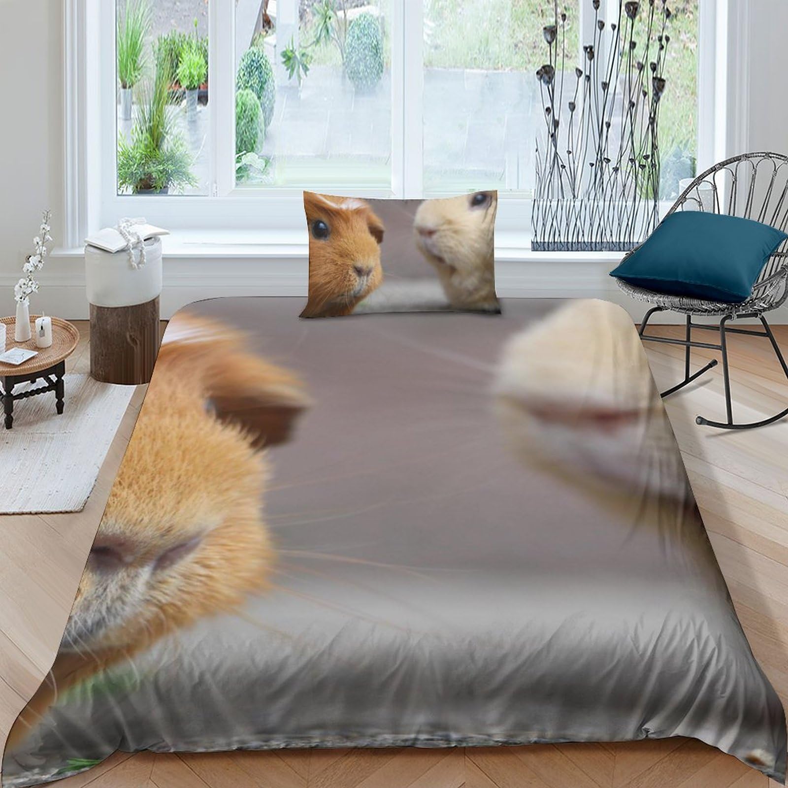 Parure de lit 3 pièces fermeture éclair invisible motif guinea pig cute