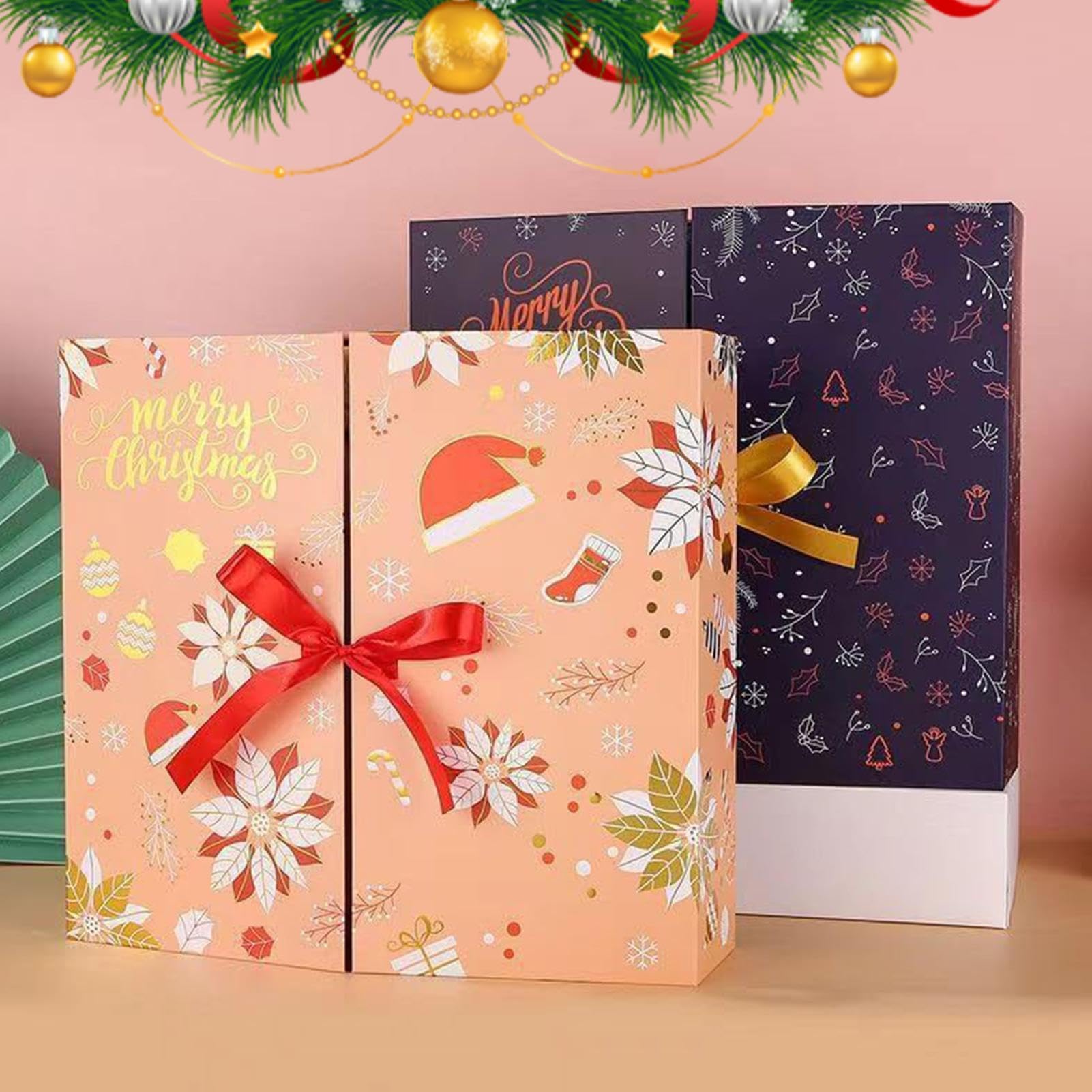 Cajas de calendarios de Adviento de Navidad de 24 días de regalo | Decoración decorativa reutilizable para el hogar para adultos, de niños, cumpleaños, boda