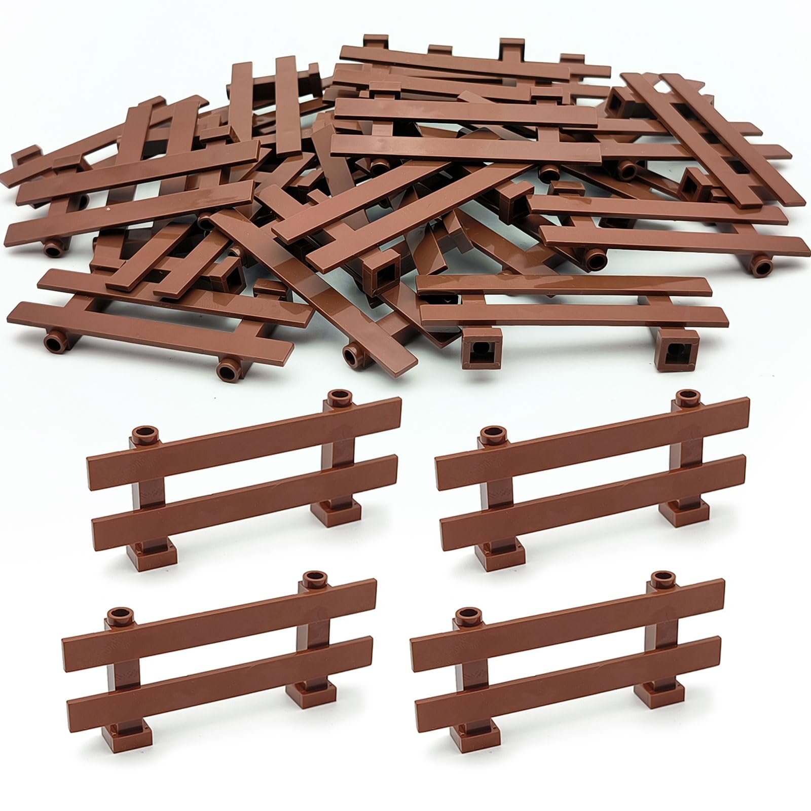 SPRITE WORLD 24pcs 1x8 Fences Building Block Toy Garden Farm Pieces Accessories Brown Fence Compatible with Major Brand - stacking blocks | Mubboo
