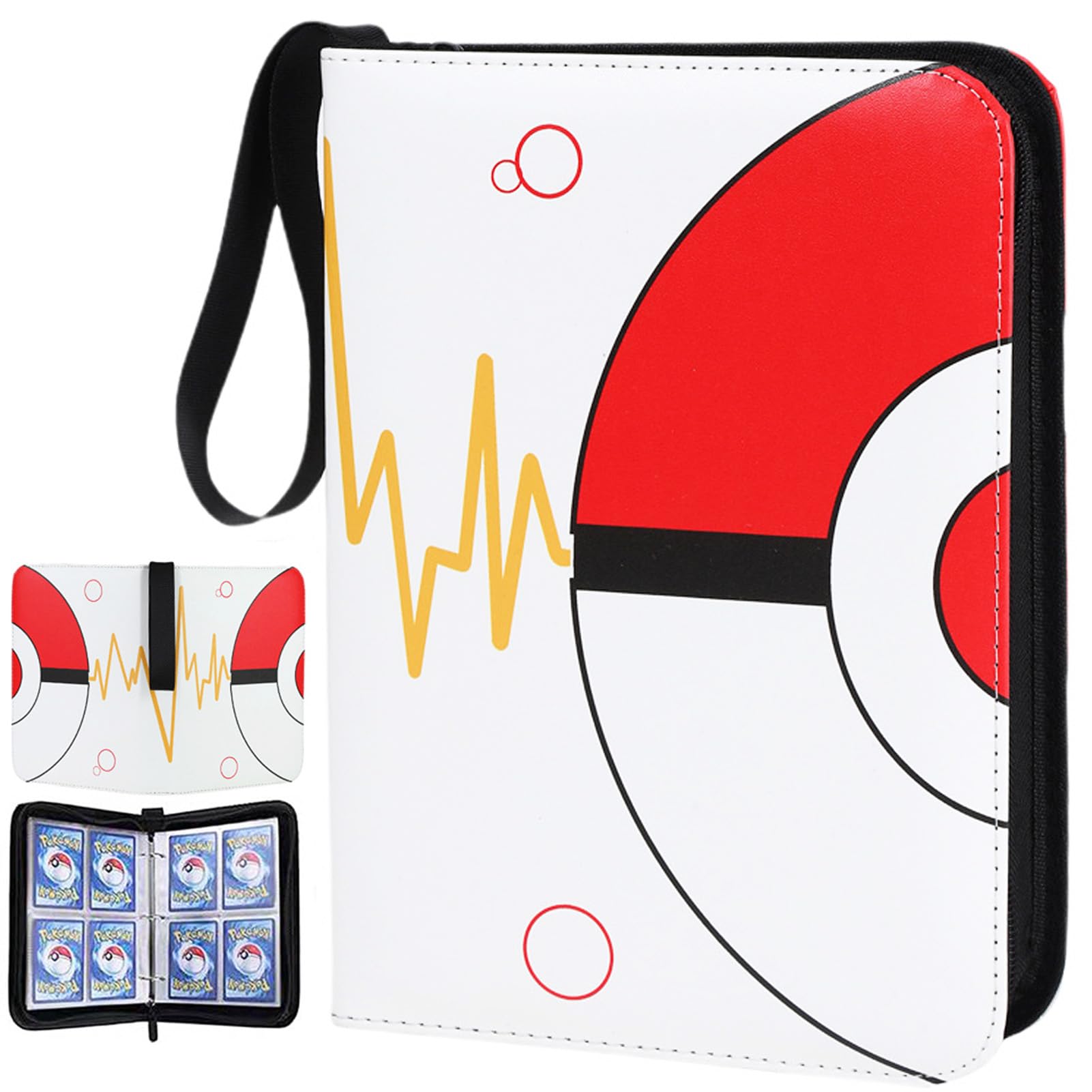 Raccoglitore di carte collezionabili con 4 tasche, album di carte da collezione con 50 maniche rimovibili, raccoglitore con cerniera per 400 carte, protezioni impermeabili per sport, TCG, carte