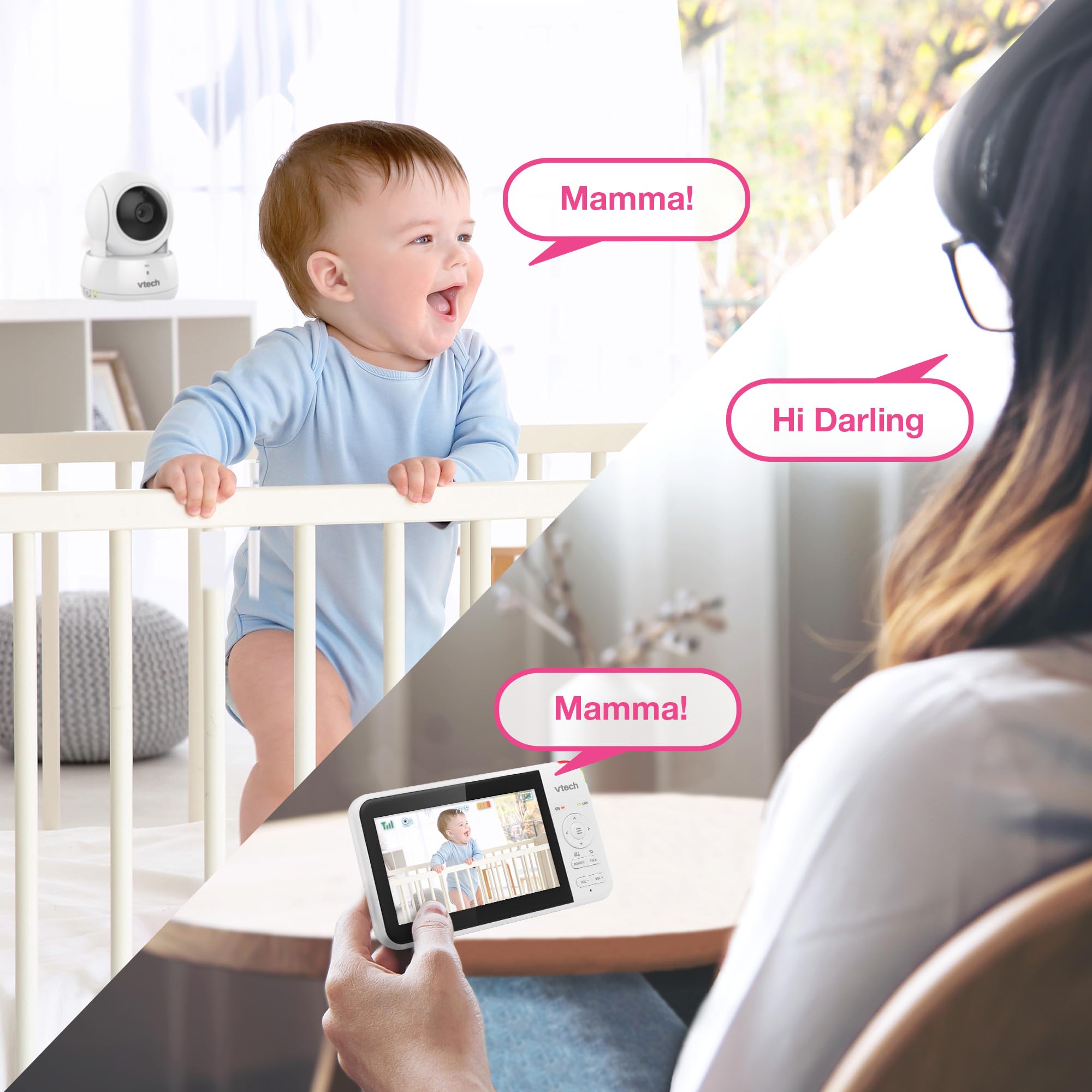 VTech VM924 - Vigilabebés con cámara de vídeo de 5 Pulgadas, 31 Horas de duración de la batería, vigilabebés con cámara, Alcance de 300 m, visión Nocturna HD, Sensor de Temperatura de 2 vías