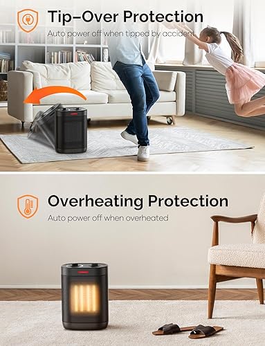 Miniatura 4 de Calentador de espacio pequeño para uso en interiores, calentador eléctrico PTC para dormitorio, calentamiento rápido de 1000 W con termostato,