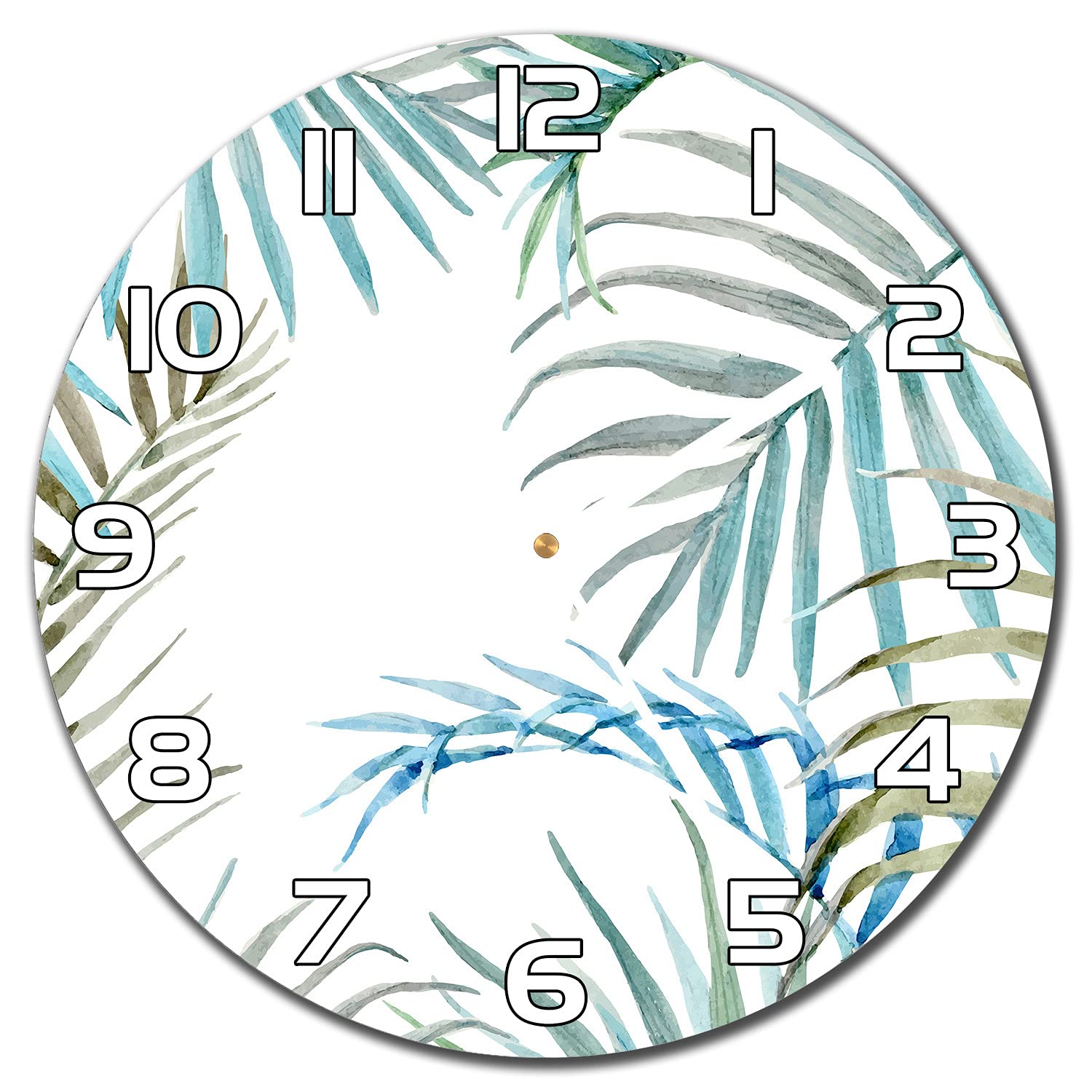 Horloge en verre 30 cm Feuilles Délicates avec aiguilles blanches
