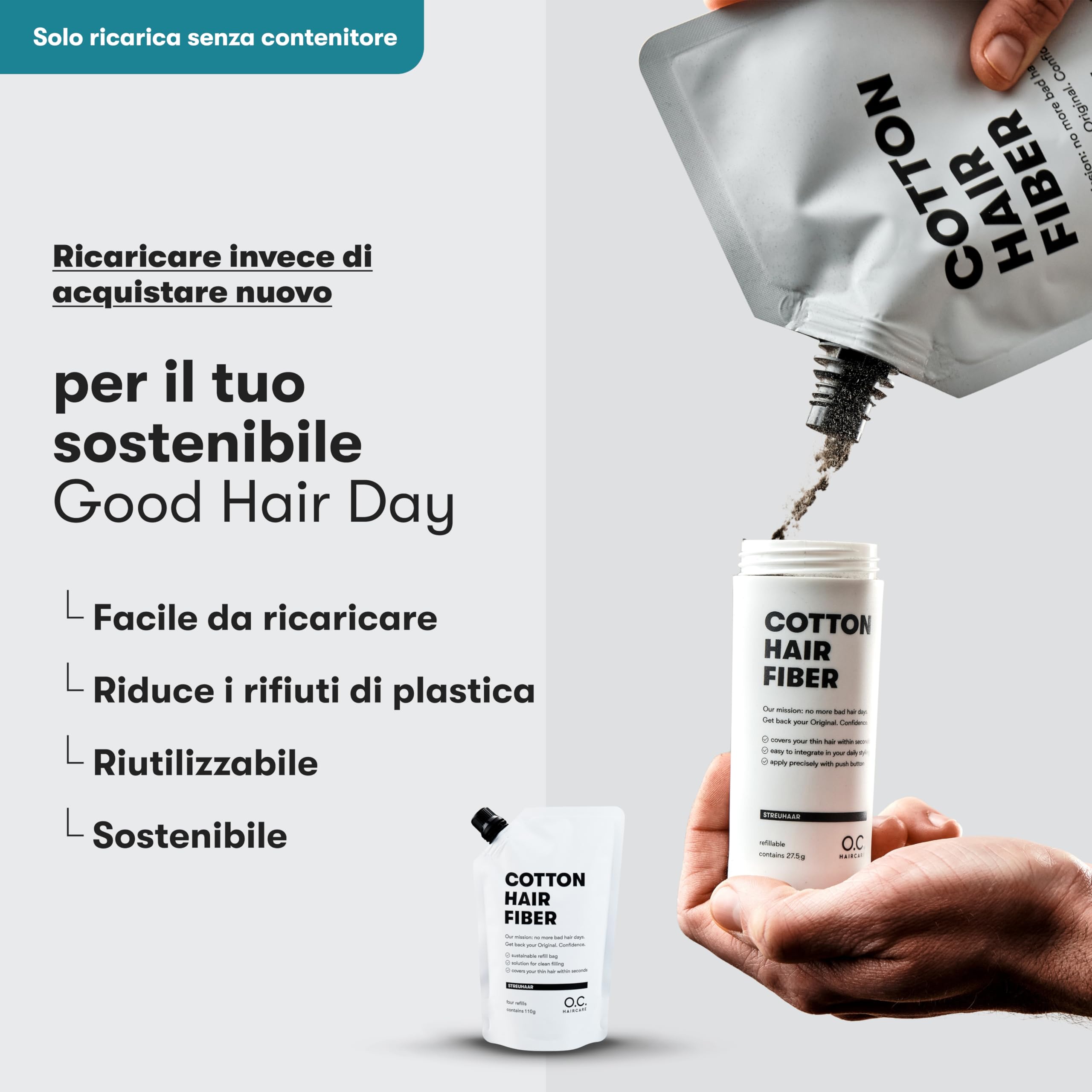 O.C. HAIRCARE Capelli sparsi per ispessimento dei capelli, per zone calve nella parte superiore e posteriore, consigliati dai saloni, 11 colori, resistenti (marrone scuro)