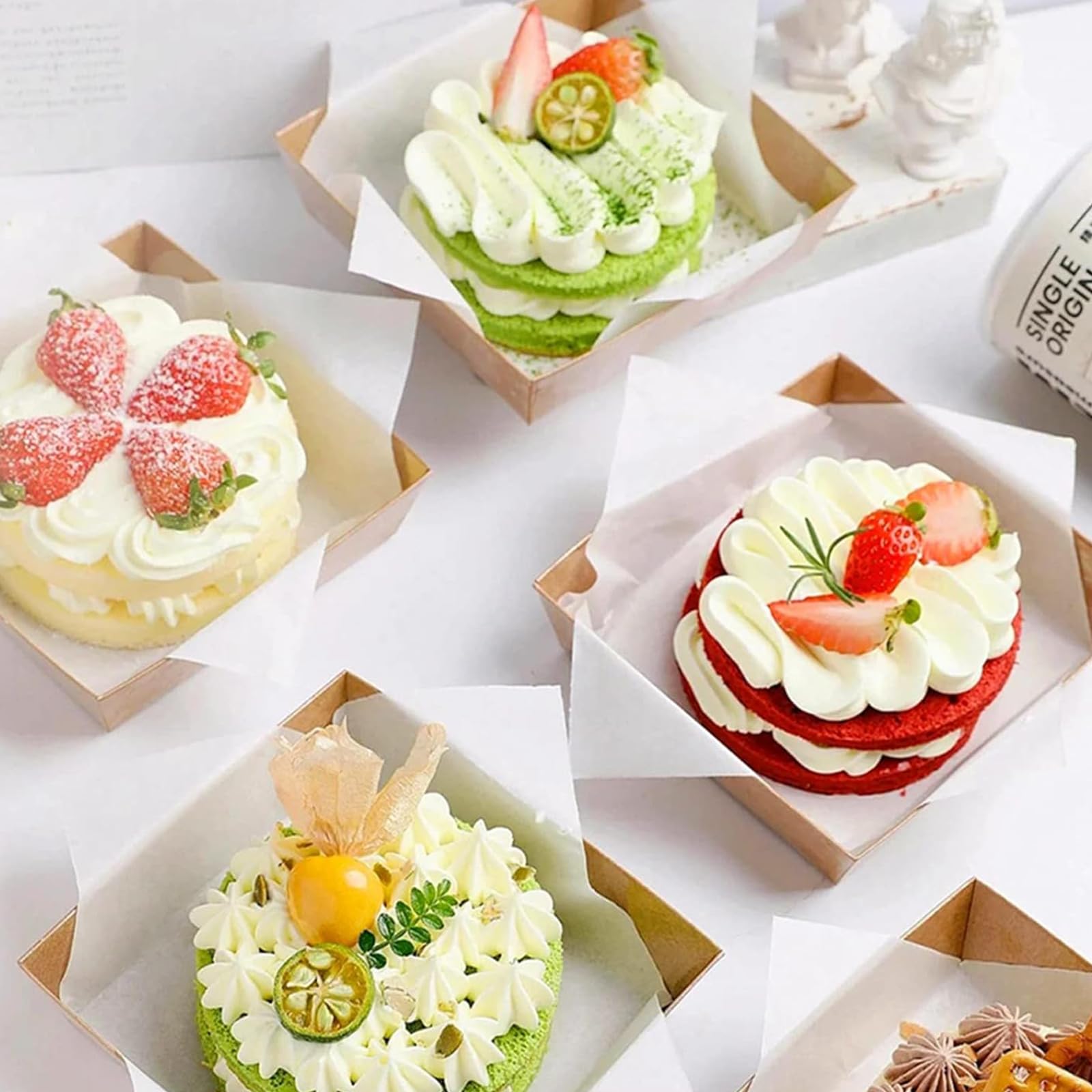 50pcs Cake Boxes for Cake Portions, Kraft Paper Cake Slice Boxes is Oil Proof, 12cm Cupcake Boxes Single with Transparent Cover Suitable for Holiday Parties Cake Shops Weddings Baby Showers Birthdays - Image 2