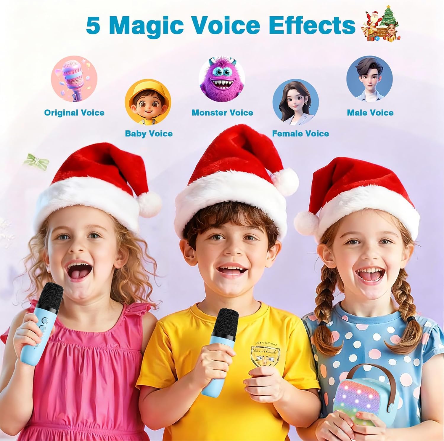 Mini Karaoke Bluetooth Bambini con 2 Microfoni Wireless, Portatile Regalo Compleanno 3-12+ Anni (blu)