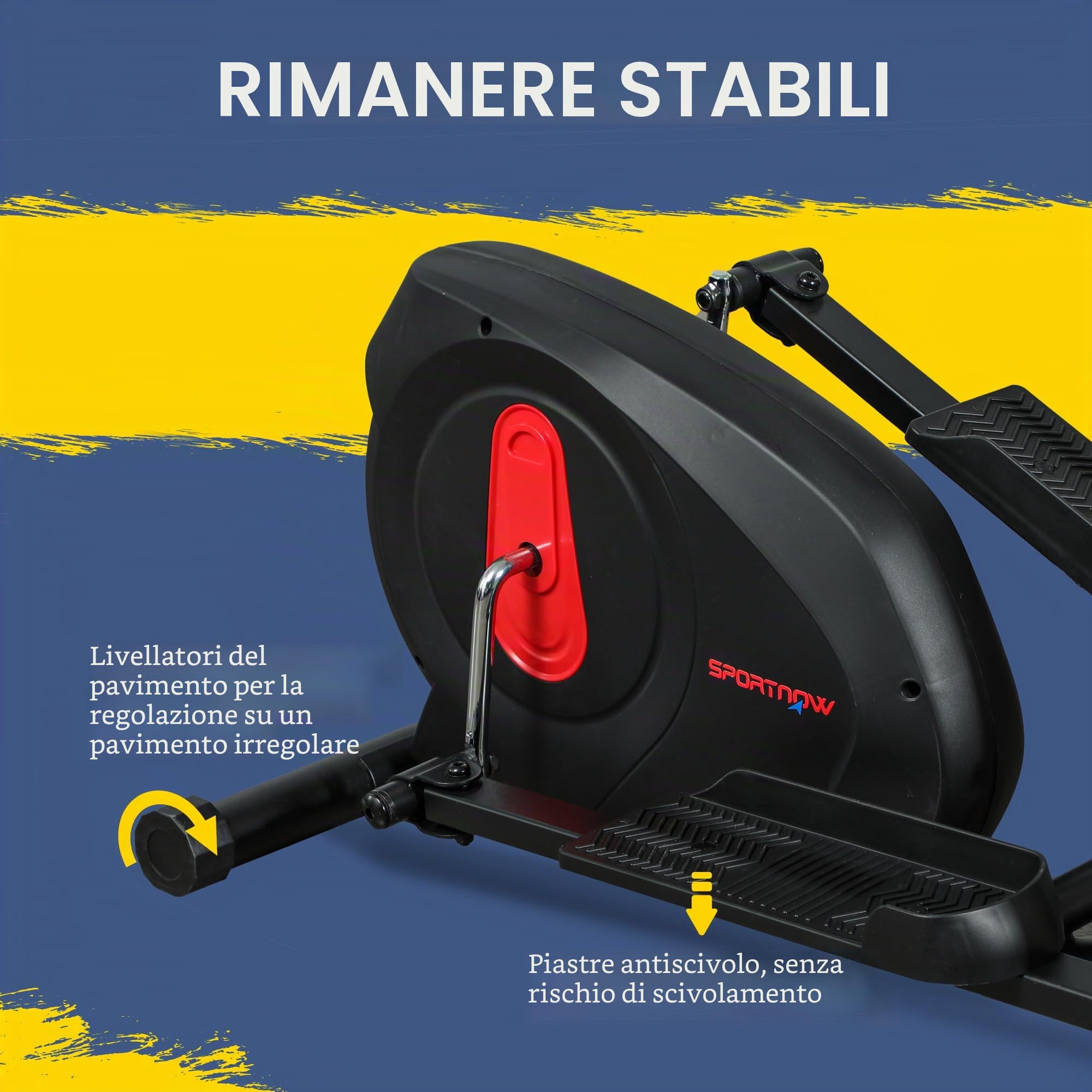 SPORTNOW Ellittica domestica ultra silenziosa, ellittica magnetica con 8 livelli di resistenza, cyclette con display a LED, sensore di pulsazioni, portabottiglie e ruote, nero