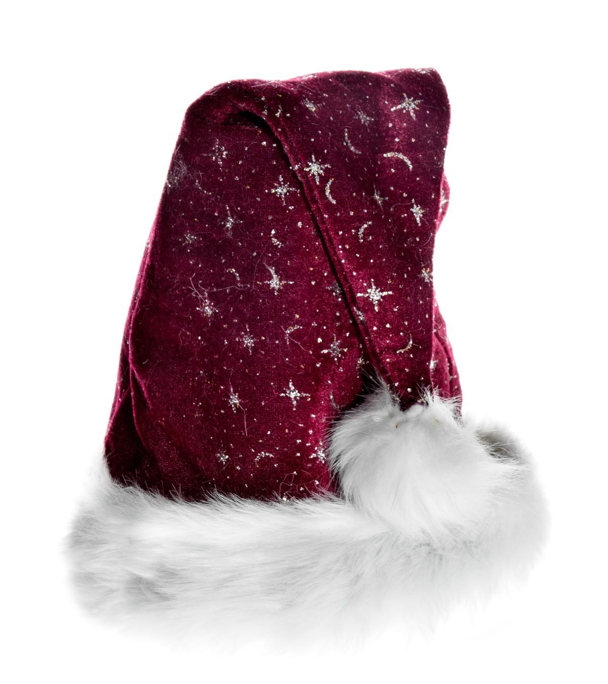 Ciffre 5 er Set Weihnachtsmütze Nikolausmütze Fuchsia Bordeaux Plüsch mit Glitzer Staub Dicker Fellrand X23
