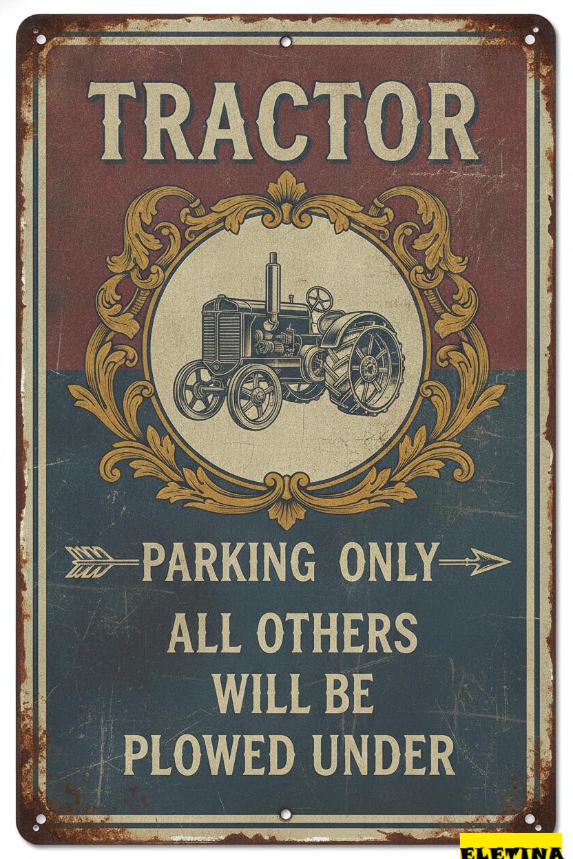 Tractor Parking Only Warning Tin Sign, 8x12 Inch Decor