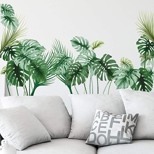 Calcomanías de pared tropicales de hoja de palmera para sala de estar, plantas verdes para decoración de pared, pósteres de vinilo para despegar y