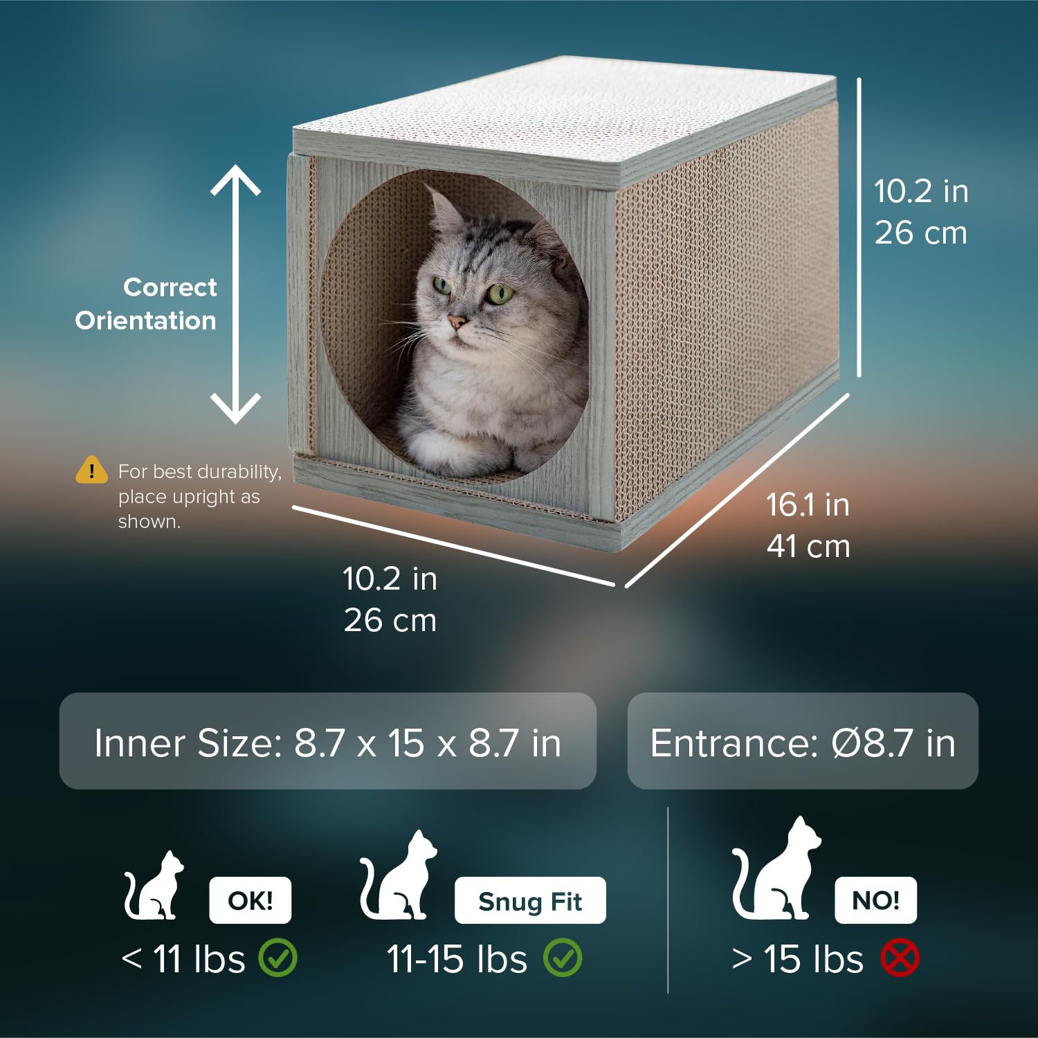 Anikitty 360° Cardboard Cat Scratcher Tunnel & House – Durable Cat Cave, Bed & Scratching Post with Catnip, Indoor Cat Condo & Hideout, greywood