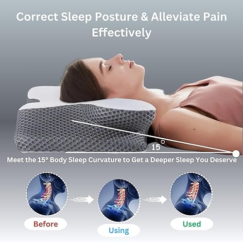 Miniatura 3 de Almohada cervical para el cuello ultra alivio del dolor para dormir de lado, almohadas ergonómicas de espuma viscoelástica para aliviar el dolor de