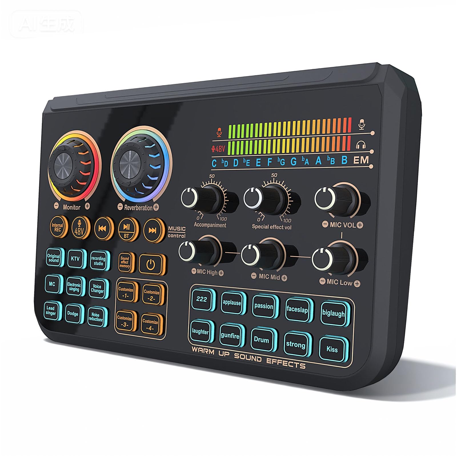Mixer Audio con Scheda Audio Live, Mixer DJ con Cambia Voce Interfacce Audio Multiple Effetti Sonori Fai da te e Mixer per Musica di Sottofondo TikTok Karaoke Gaming e Streaming Live
