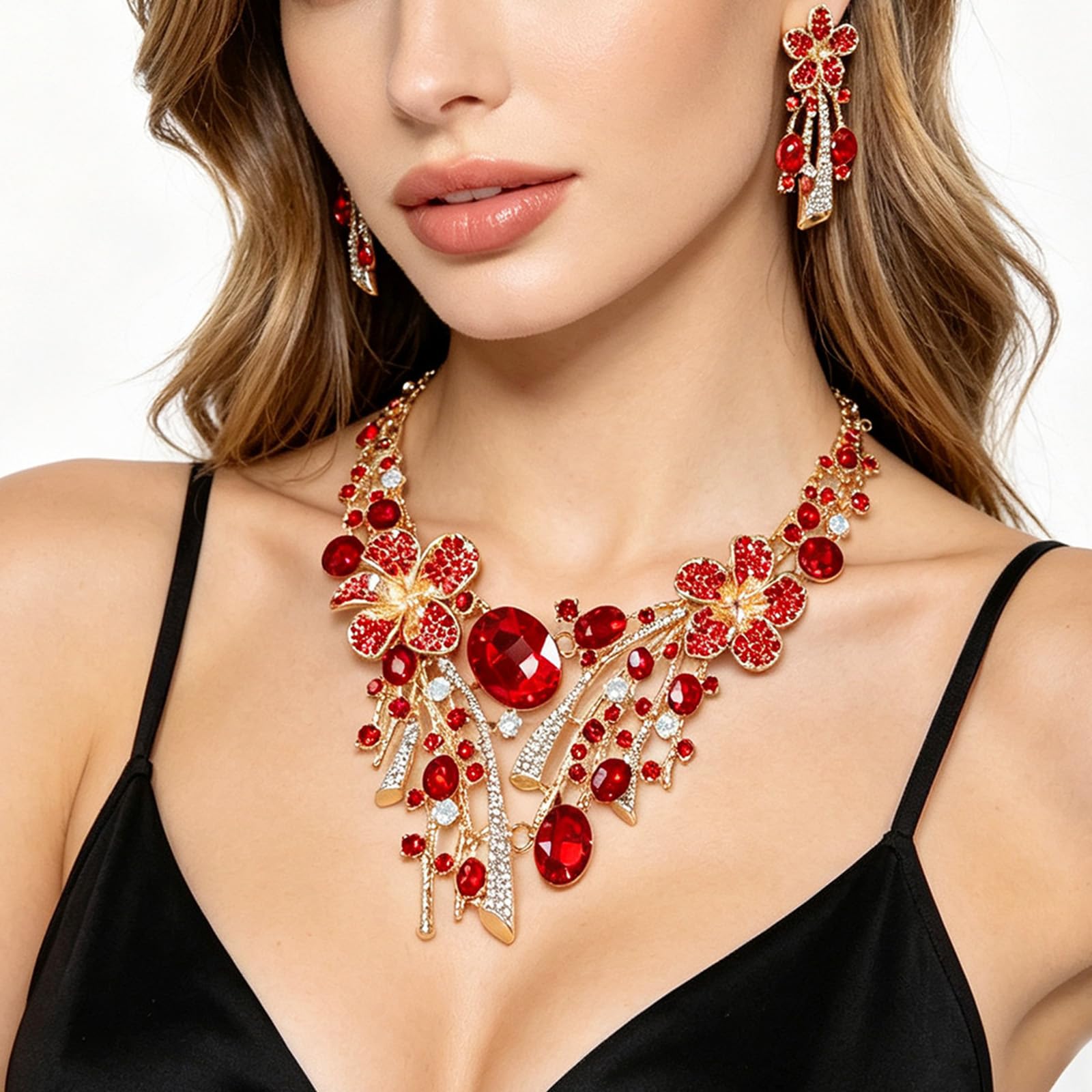 Deslumbrante juego de collar y aretes de tuerca con longitud ajustable, exquisito juego de joyas adecuado para un estilo versátil, joyería floral geométrica