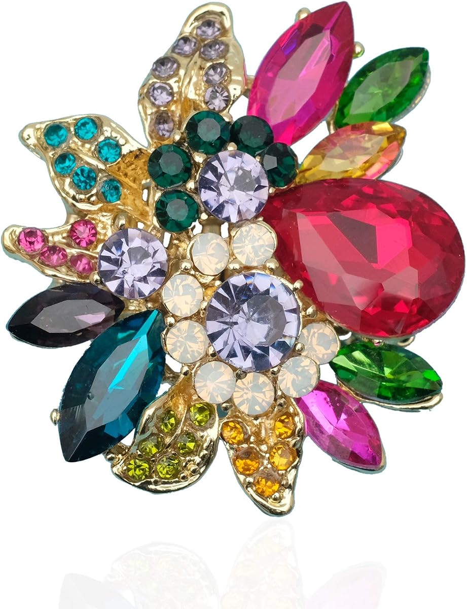 CSY Luxury Froral Cocktail Statement Rings Stretch Adjustable Ring | Gorgeous Women's Austrian Crystal Leaves Flower Big Cocktail Statement Rings Stretch Adjustable Ring Jewelry Accessories