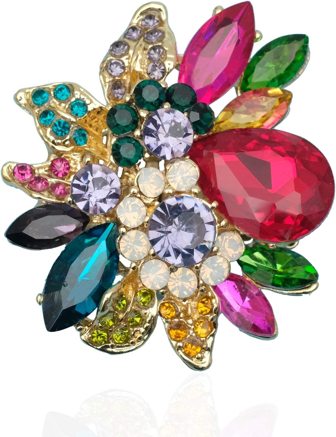 CSY Luxury Women's Austrian Crystal Leaves Flower Big Cocktail Statement Rings Stretch Adjustable Ring Jewelry Accessories