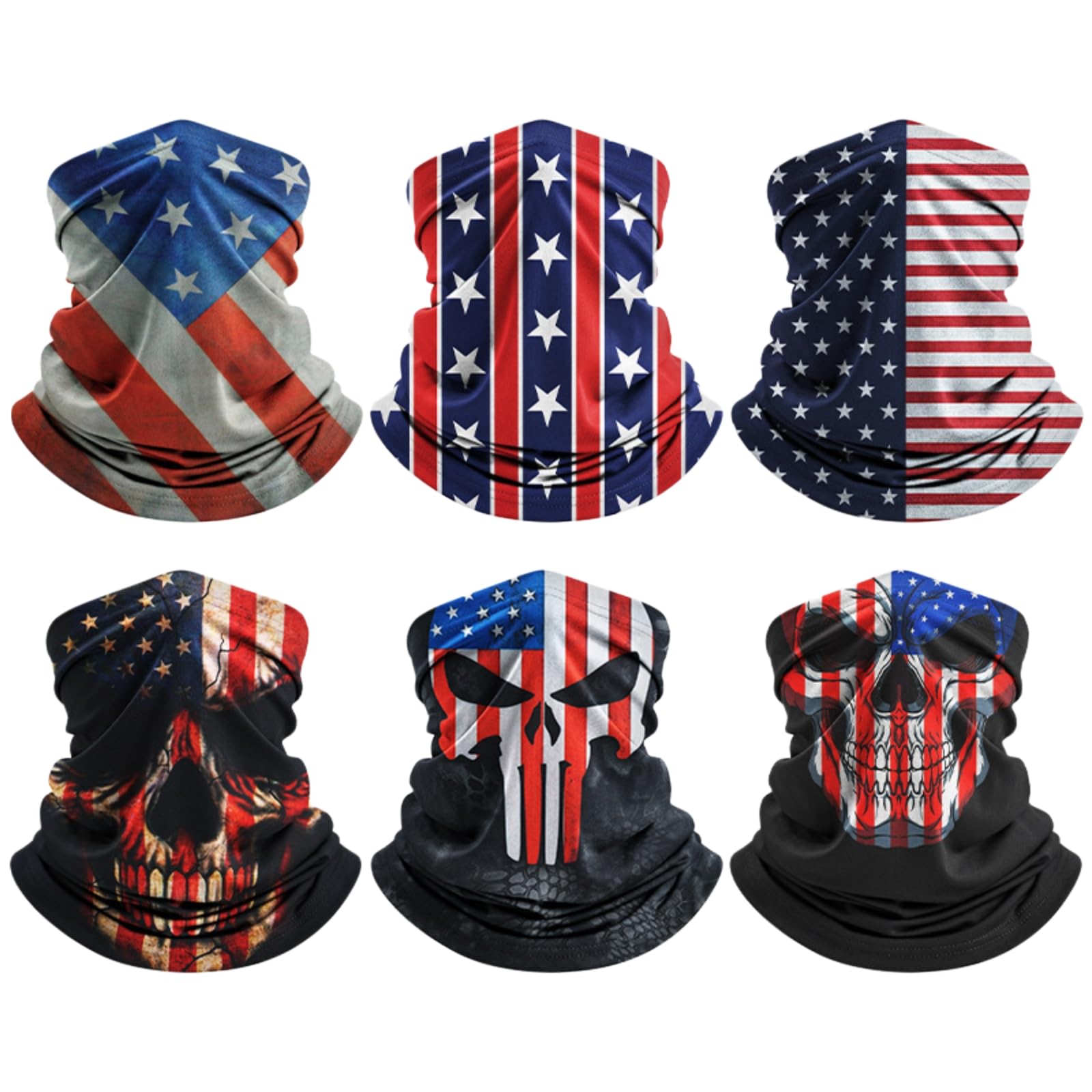 Polaina de cuello de la bandera estadounidense, protección UV UPF 50+, máscara facial de enfriamiento de seda de hielo para ciclismo, correr, senderismo, paquete de 6 unidades y individual