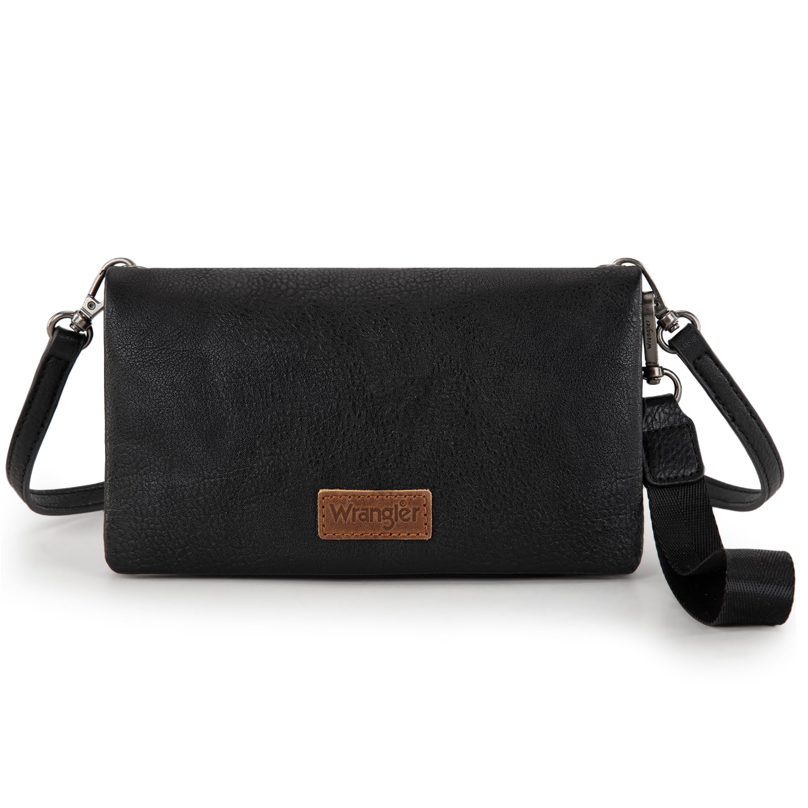 Wrangler Womens Wristlet Wallet RFID Blocking Bifold Clutch Credit Card Holder Purse with Crossbody Strap WG176-4001BK