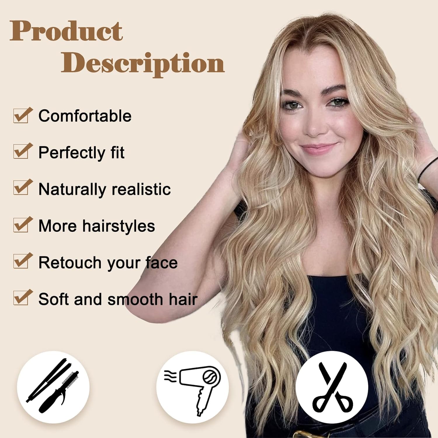 PORSMEER Long Blonde Wavy Wig for Women -Lace Middle Part Curly Synthetic Heat Resistant Fiber Wig for Daily Party Use (Ombre Blonde) 26 Inch - Image 2