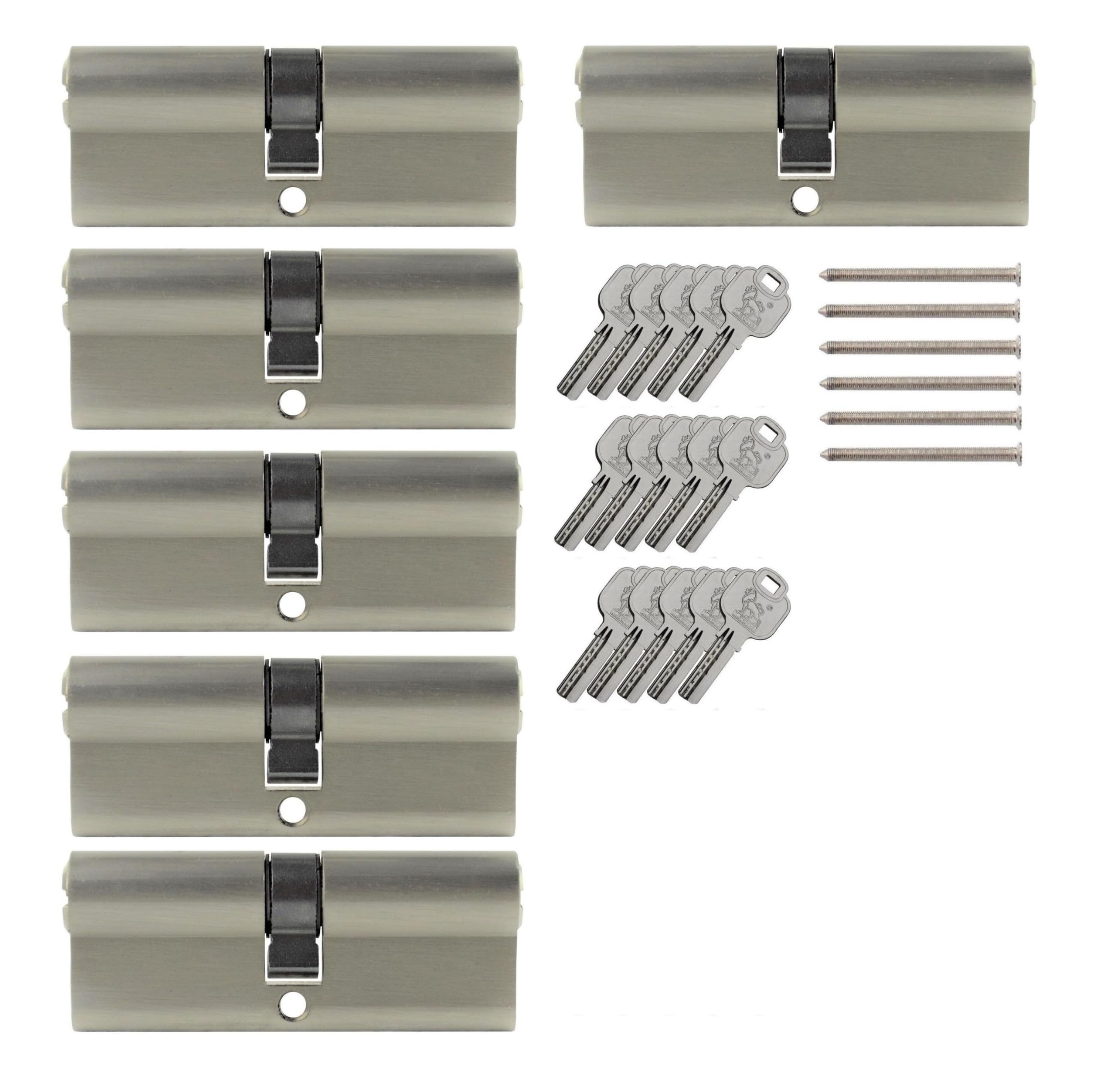 6x euro cylinder type door lock 40/40mm, keyed alike, with 30 reversible keys (40x40)