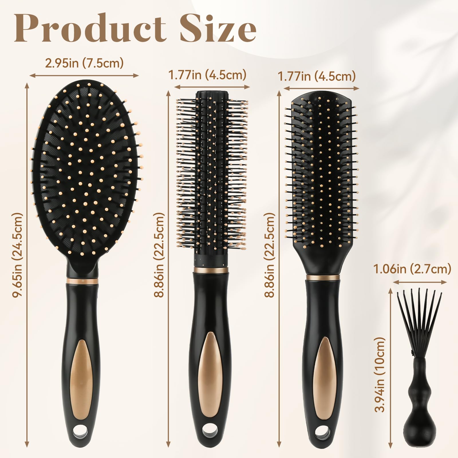 Rickwayy 4 Piece Hair Brush Set, Anti-Static, Static Hairbrushes, Massage Relaxation Brush, Men's Hair Brush, Black - Image 2