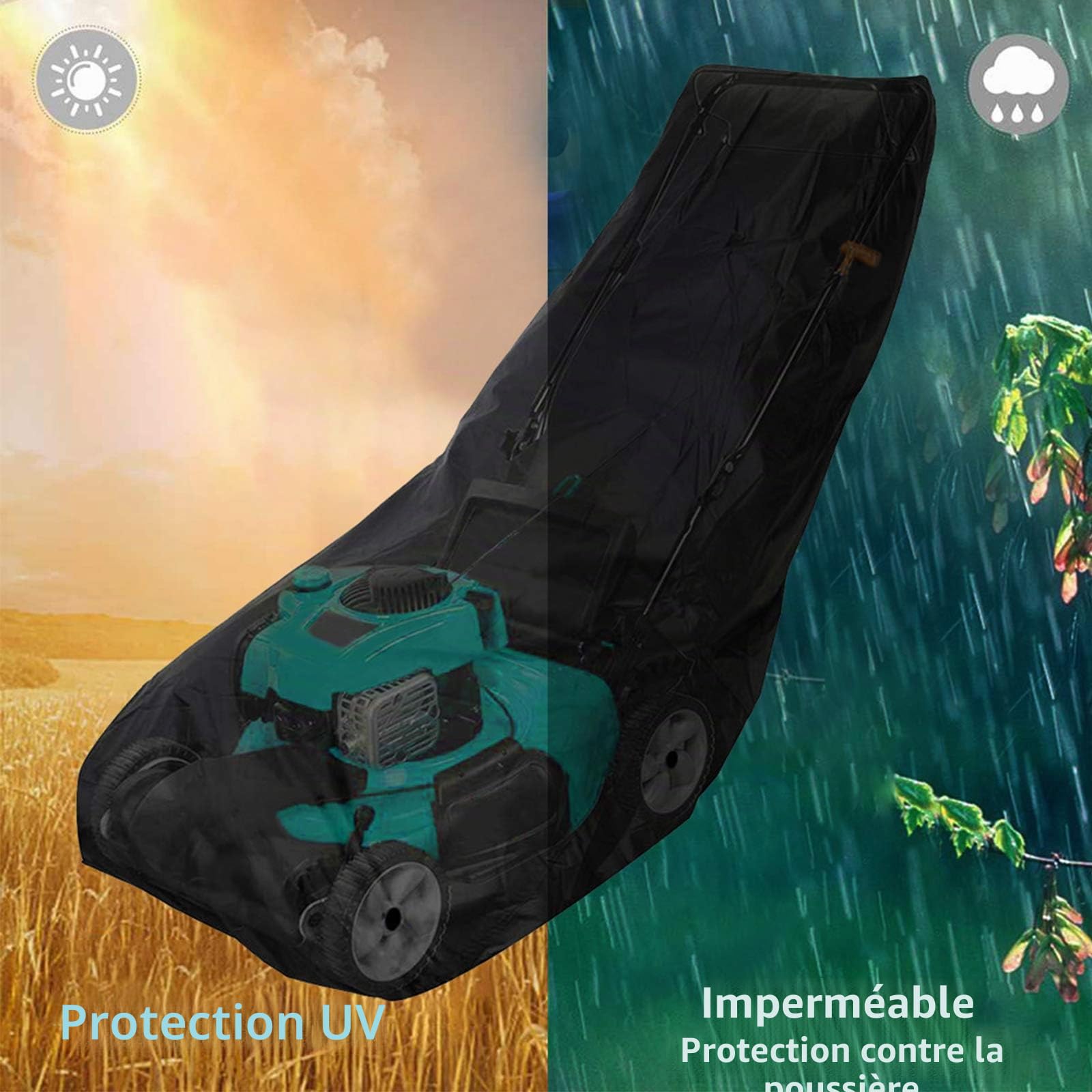 Housse de protection pour tondeuse à gazon 193 x 64 x 112 cm - 210D Oxford - Imperméable, anti-UV, anti-poussière et résistant aux intempéries