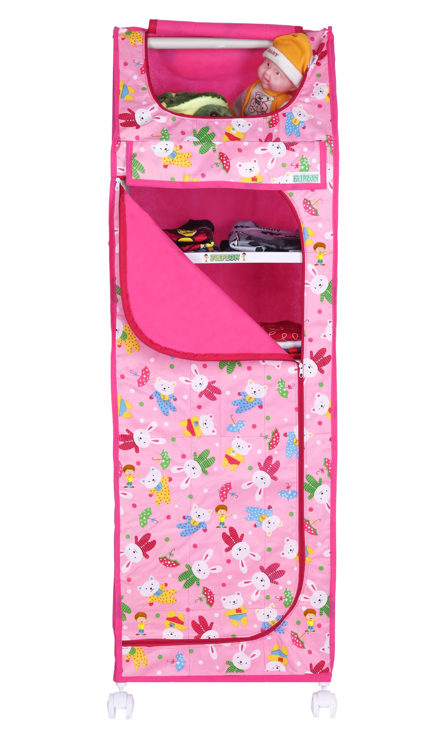 FLIPZON Baby Wardrobe Plastic Multipurpose 6 Shelve, Foldable, (Unbreakable Material) (Rabbit Pattern - Pink) (B0CRL7VKX6) Amazon Price History, Amazon Price Tracker