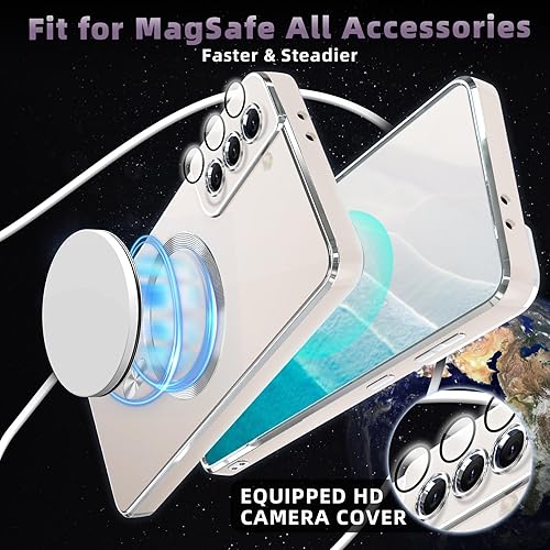 Miniatura 6 de Funda magnética para Samsung Galaxy S22+ Plus, protector de lente de cámara Funda delgada chapada antiarañazos para hombres y mujeres, 9-S22P-blanco